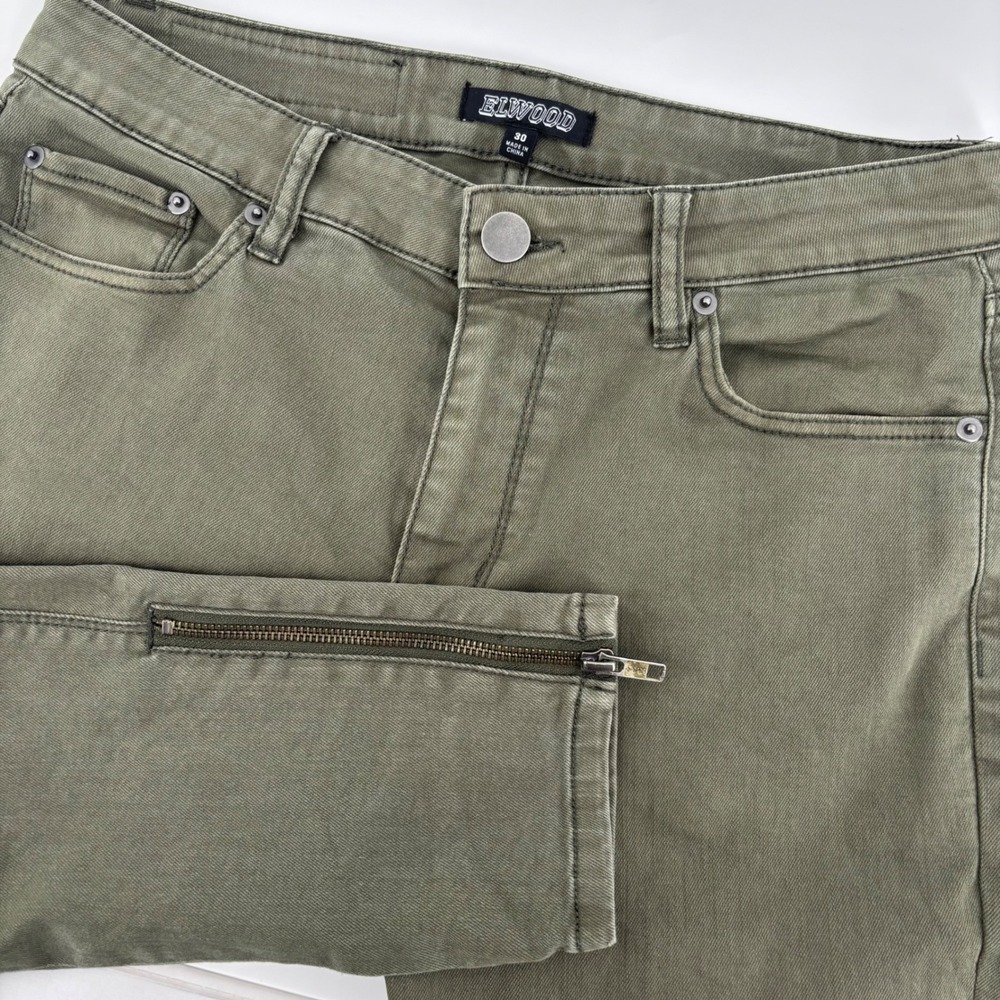 Elwood Skinny Jeans Mens 30 Olive Green Ankle Zip Moto Streetwear‎ Grunge Skater